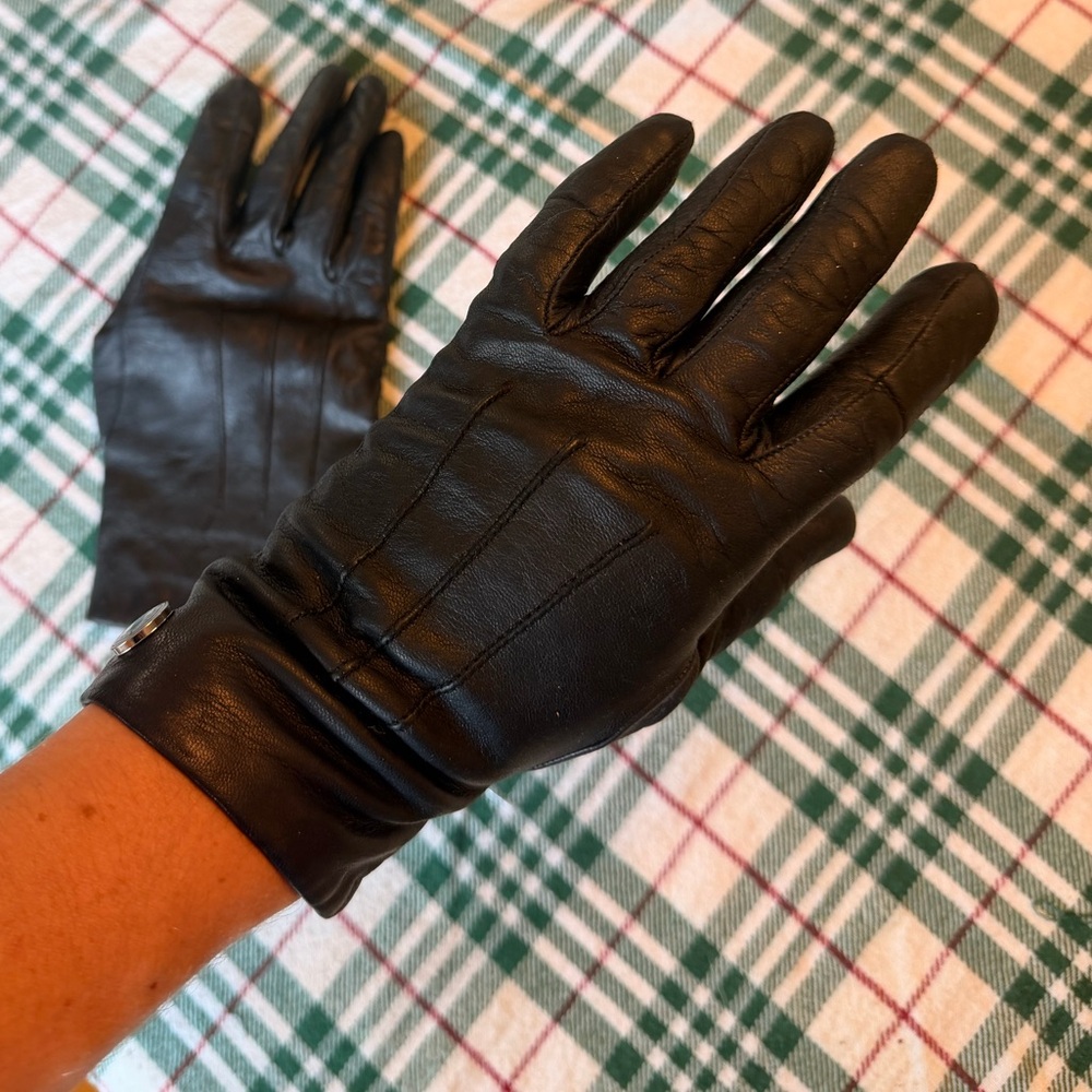 Coach Dark Brown Leather Gloves with Logo Buttons
